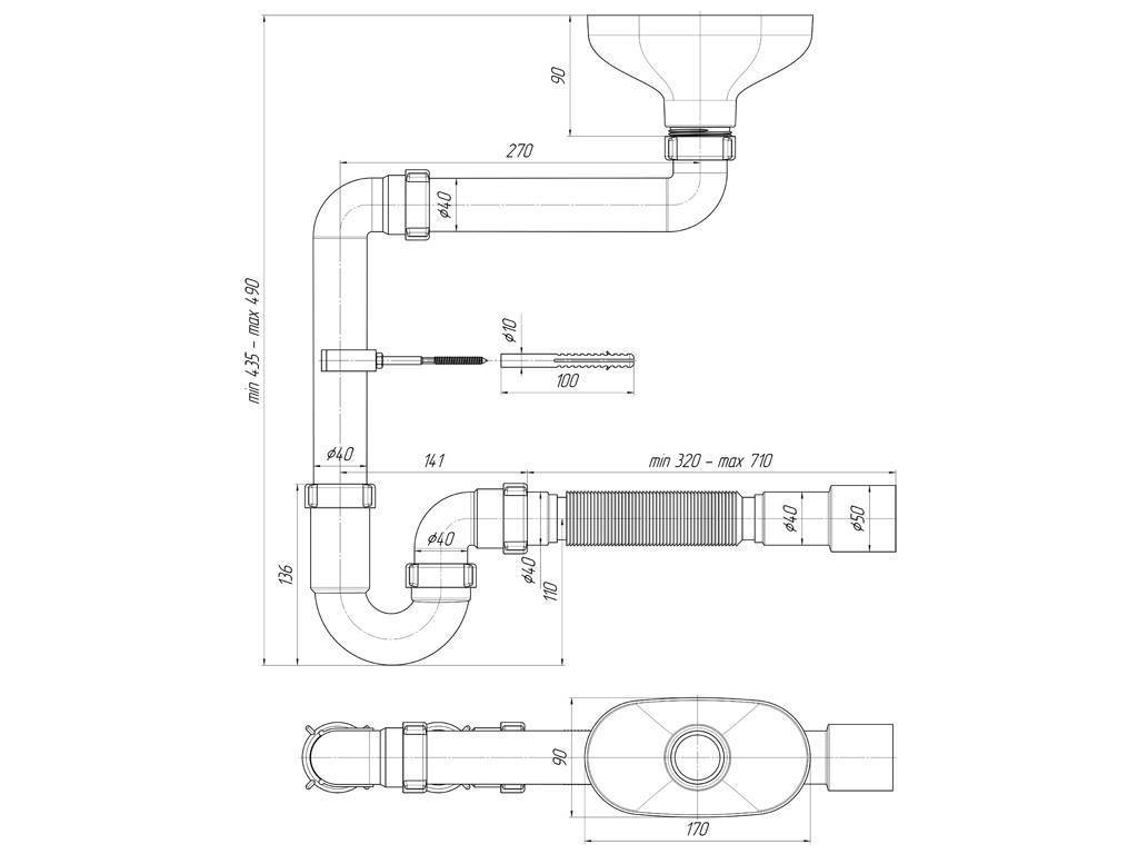 Купить сифон dr5015  1/12 " прямоточный c разрывом струи, ани. в Иваново магазин сантехники Суперстрой