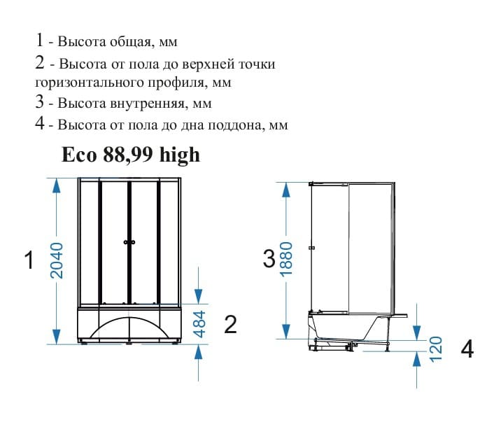 Купить душевая кабина domani spa eko 88 high без крыши, 80*80 вп см-белая задняя стенка в Иваново магазин сантехники Суперстрой