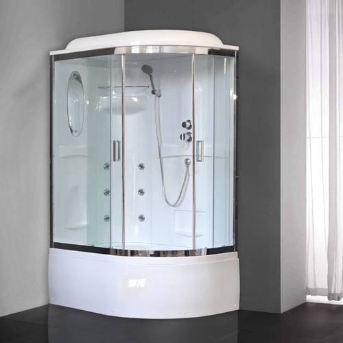 Купить душевая кабина royal rb 8120bk3-wt-ch,l вп,пс,белая задняя стенка,гидромассаж в Иваново магазин сантехники Суперстрой