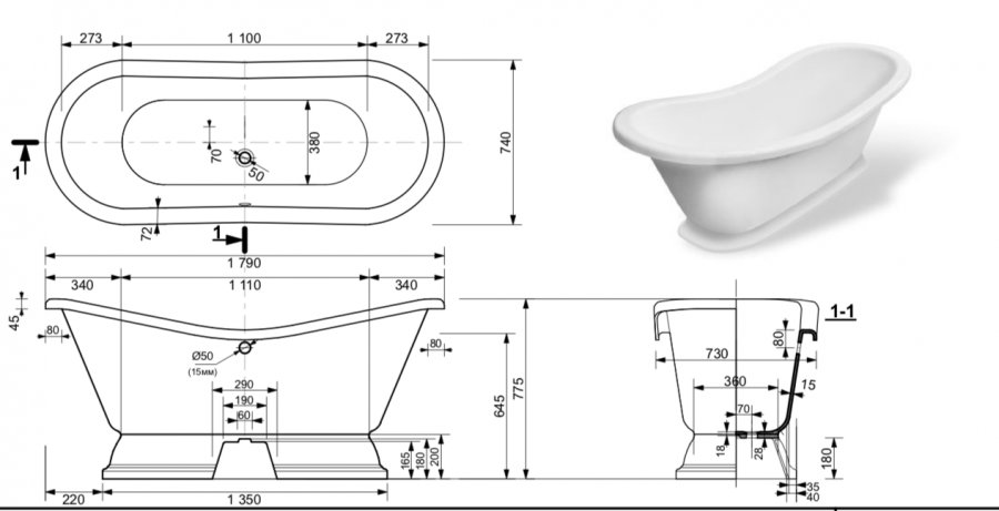 Купить ванна из литьевого мрамора бостон  на подиуме,эстет(россия) в Иваново магазин сантехники Суперстрой