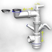 Купить сифон мини 1 1/2х40 телескопический с нержавеющим выпуском 63мм и отводом под стиральную машину, virplast. в Иваново магазин сантехники Суперстрой