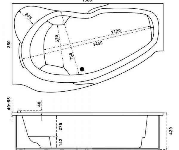 Купить ванна акриловая мартиника 1600*850 левая, bas. в Иваново магазин сантехники Суперстрой