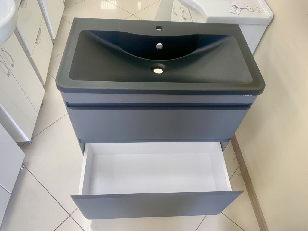 Купить тумба алабама-80 z2 графит + раковина антигуа черная, stella polar. в Иваново магазин сантехники Суперстрой