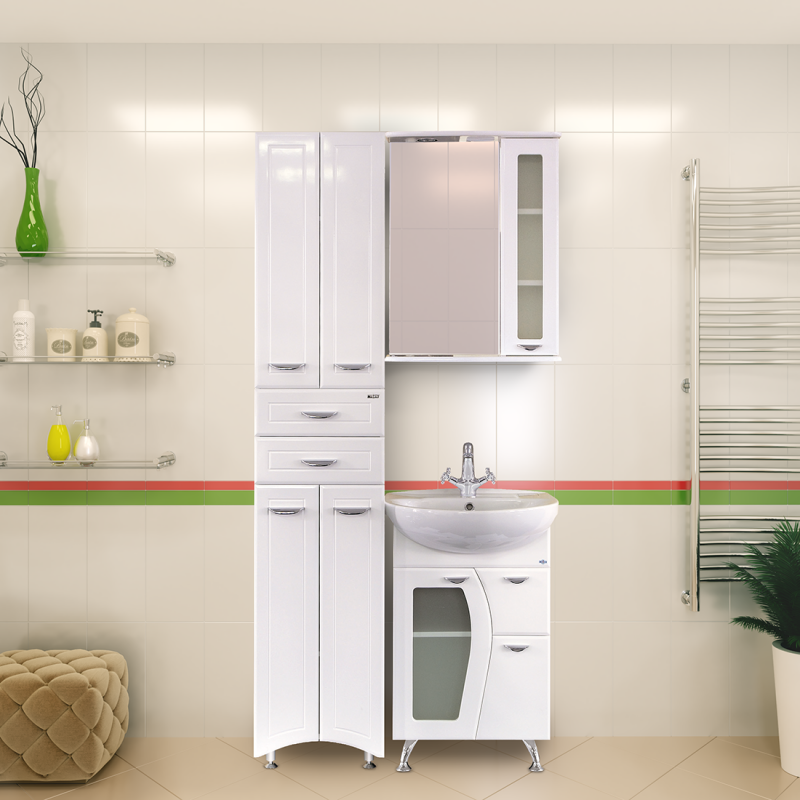 Купить зеркало - шкаф антик - 55 ,прав. (свет), белое, misty. в Иваново магазин сантехники Суперстрой