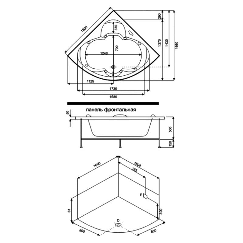 Купить ванна акриловая империал 1500*1500 с экраном гидромассажем, bas. в Иваново магазин сантехники Суперстрой