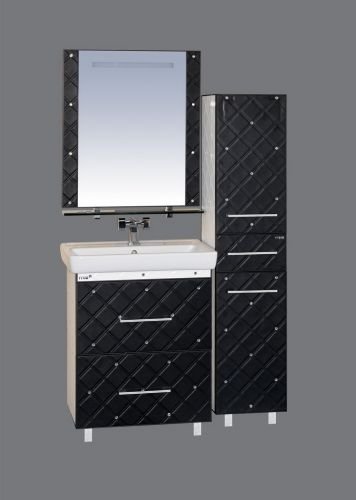 Купить тумба гранд-luxe-60 прямая, черно-белая кожа cristal+раковина, misty. в Иваново магазин сантехники Суперстрой