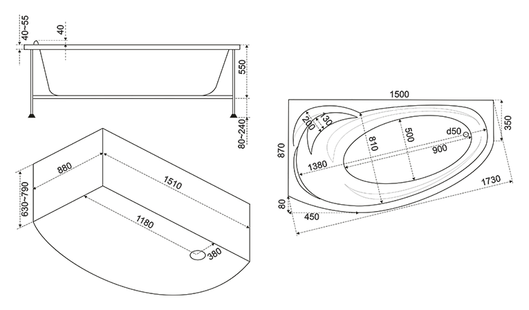 Купить ванна акриловая фэнтази 1500*900 с экраном и гидромассажем правая, bas. в Иваново магазин сантехники Суперстрой