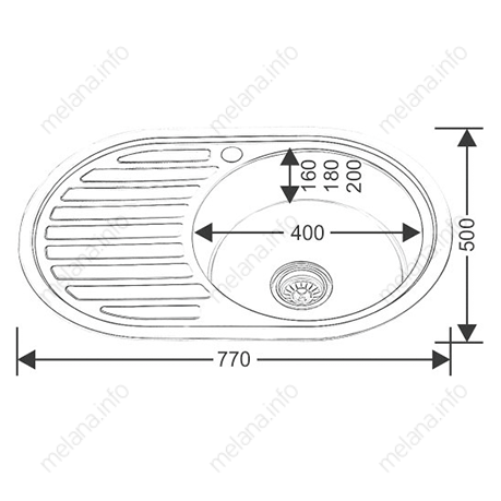 Купить мойка врезная 77*50 (0,8мм) универсальная, melana. в Иваново магазин сантехники Суперстрой