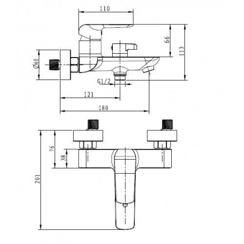 Купить смеситель glory 69022 ванна chrome,kaiser в Иваново магазин сантехники Суперстрой