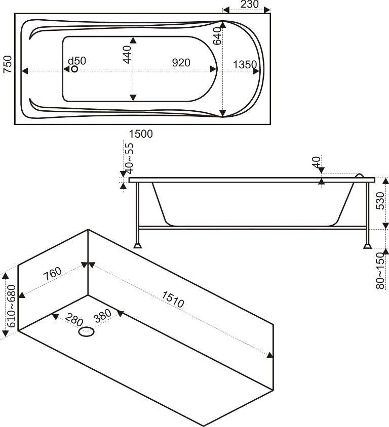Купить ванна акриловая бриз 1500*750, bas. в Иваново магазин сантехники Суперстрой