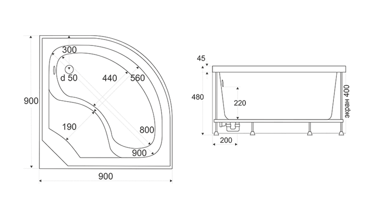 Купить поддон акриловый корса 900*900*480, bas. в Иваново магазин сантехники Суперстрой