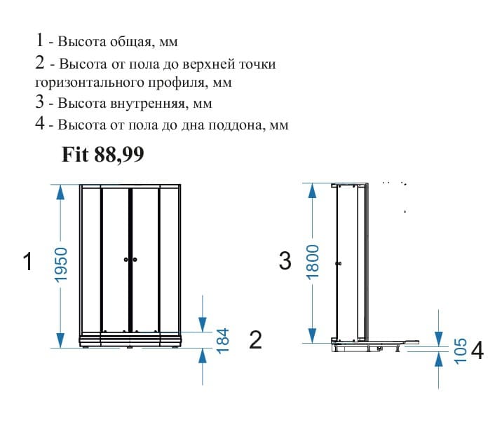 Купить душевой угол domani spa fit 88 нп см(поддон,сифон, ограждение) в Иваново магазин сантехники Суперстрой