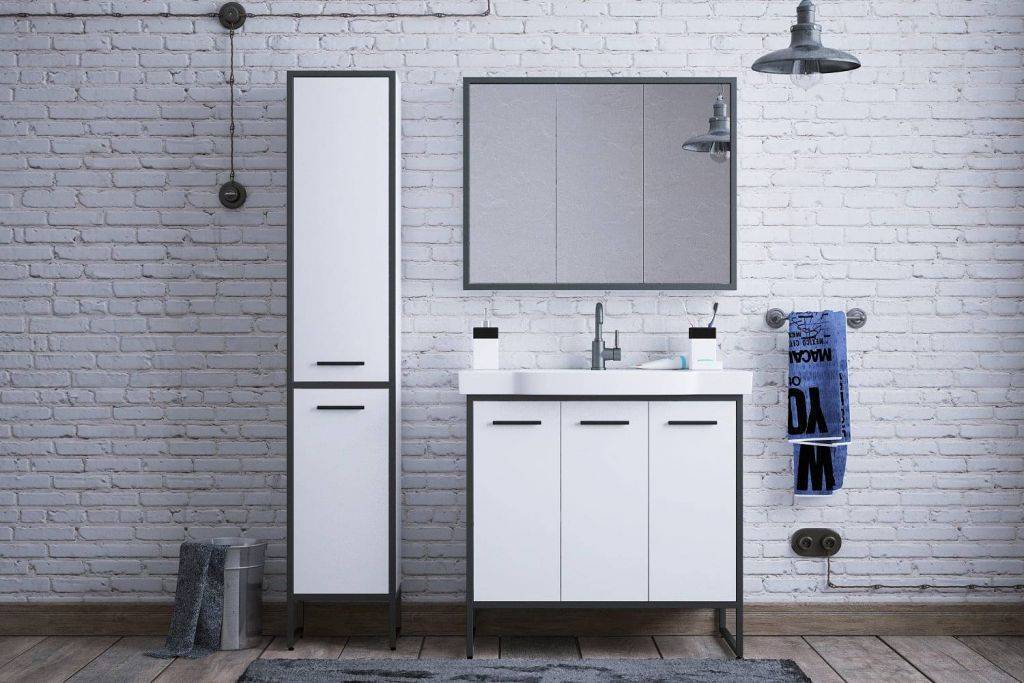 Купить зеркало-шкаф айрон-90 черный/белый, corozo. в Иваново магазин сантехники Суперстрой