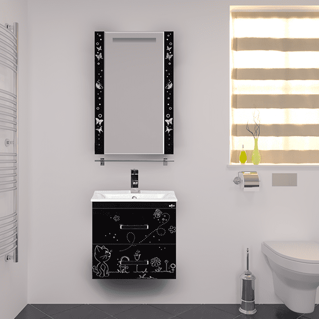 Купить зеркало kitty-60 с полочкой чёрное, misty. в Иваново магазин сантехники Суперстрой