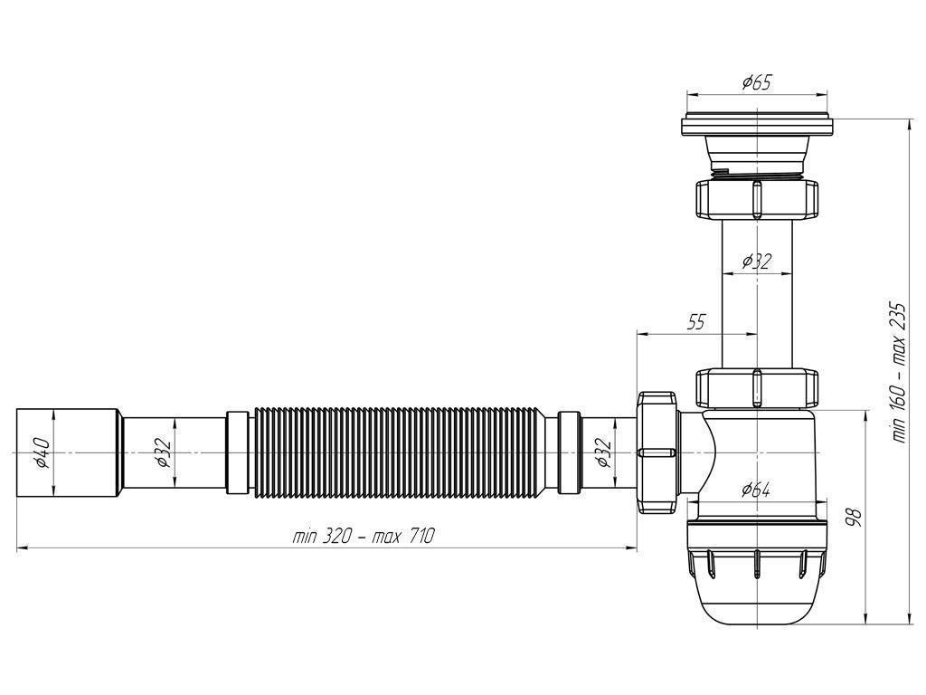 Купить сифон bm1015 юнг 1 1/4" *32 с гибкой трубкой 32 , ани. в Иваново магазин сантехники Суперстрой