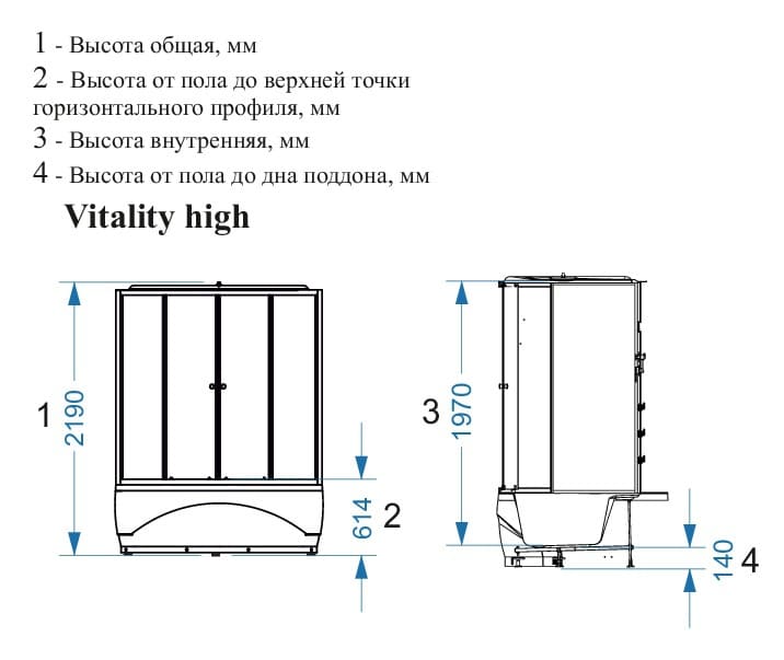 Купить душевая кабина domani vitality high 120*120 вп пс-черные задние стенки в Иваново магазин сантехники Суперстрой
