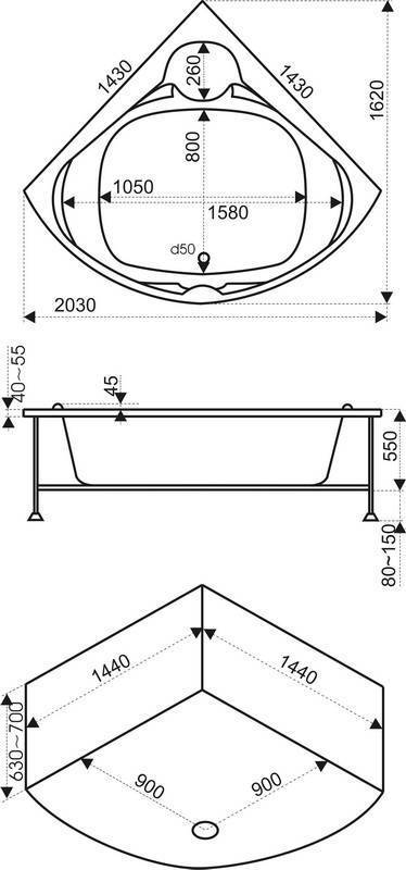 Купить ванна акриловая хатива 1430*1430 с экраном, bas. в Иваново магазин сантехники Суперстрой