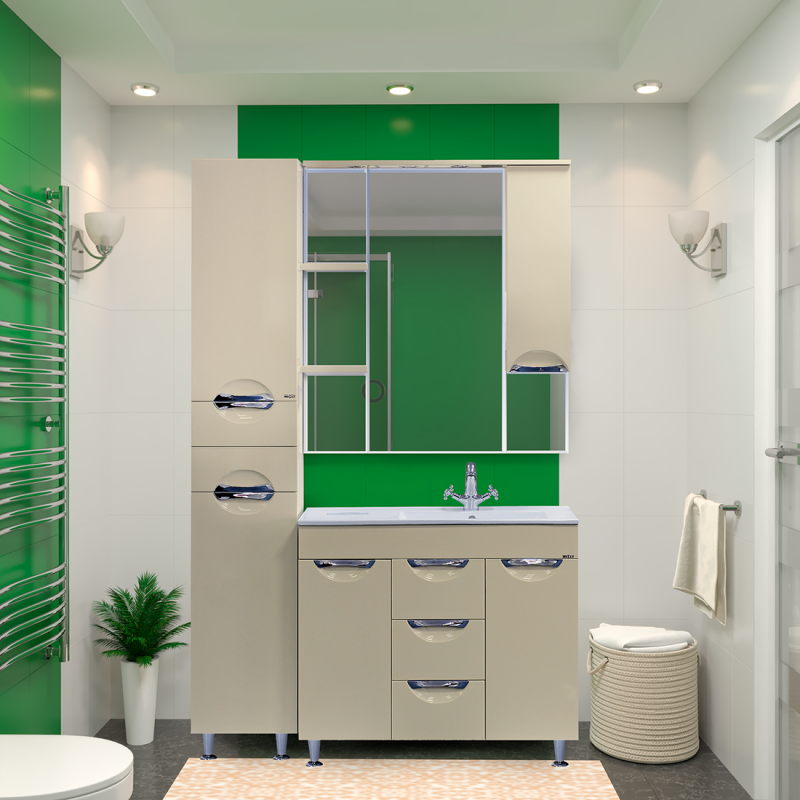 Купить зеркало - шкаф кристи - 90 лев. (свет) беж.,misty. в Иваново магазин сантехники Суперстрой