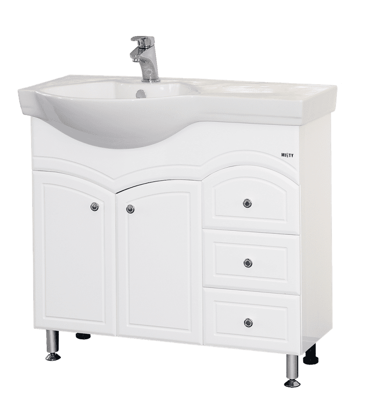 Купить тумба илона-90 белая, 3 ящ. + раковина левая, misty. в Иваново магазин сантехники Суперстрой