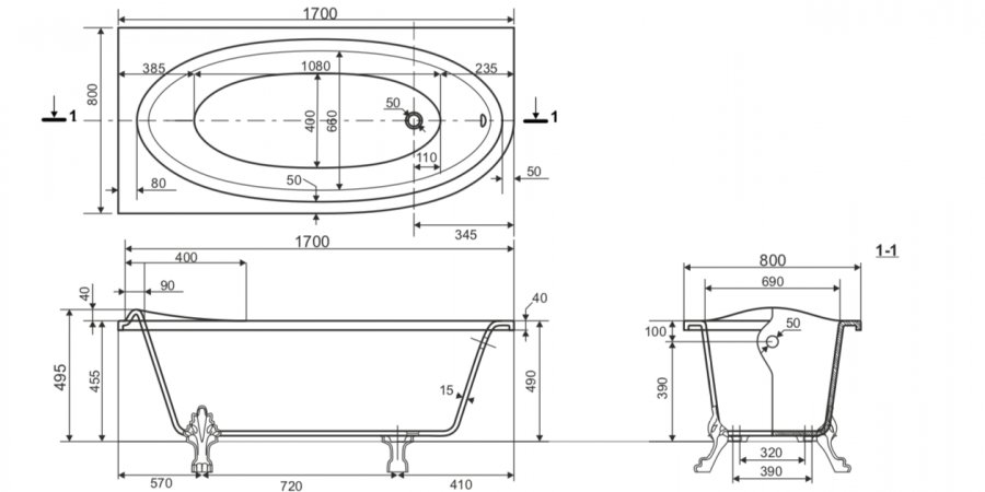 Купить ванна из литьевого мрамора венеция 170*80, левая, эстет (россия) в Иваново магазин сантехники Суперстрой