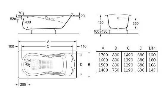 Купить ванна чугунная 160х80 haiti с ручками и антискольжением(72330g000r+7526804210), roca в Иваново магазин сантехники Суперстрой