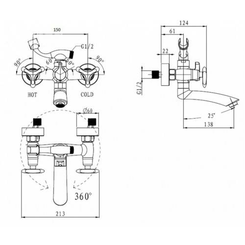 Купить смеситель для ванны trio 57122-1 bronze,kaiser в Иваново магазин сантехники Суперстрой