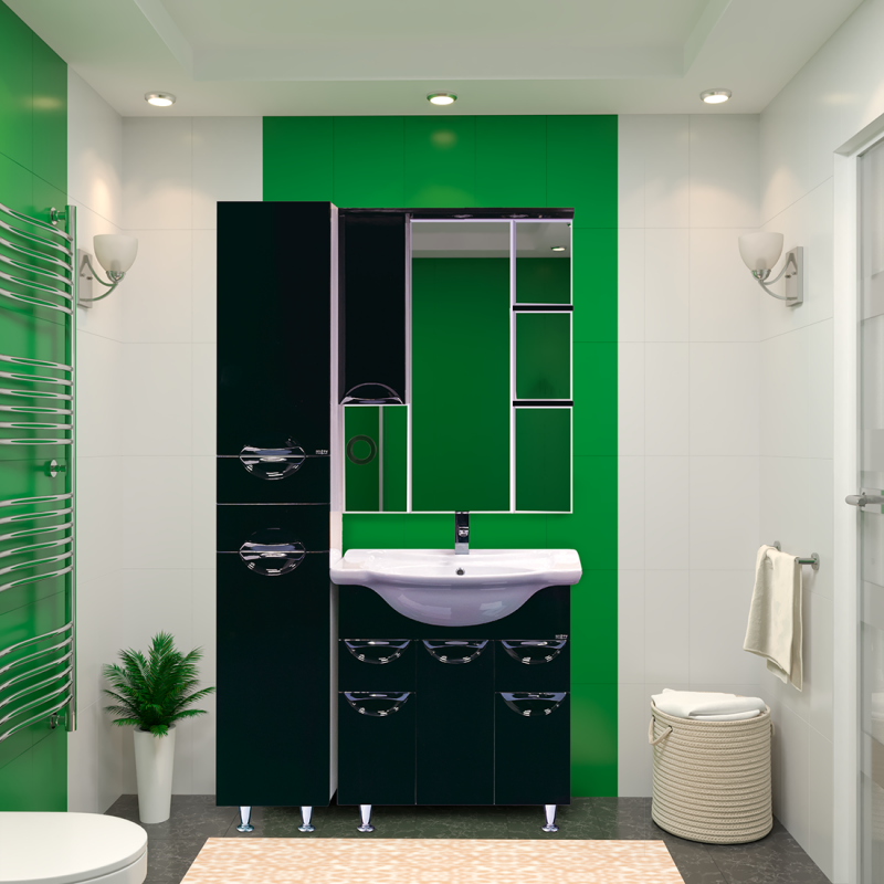 Купить зеркало-шкаф жасмин - 75 лев. (свет) чёрная эмаль,misty. в Иваново магазин сантехники Суперстрой