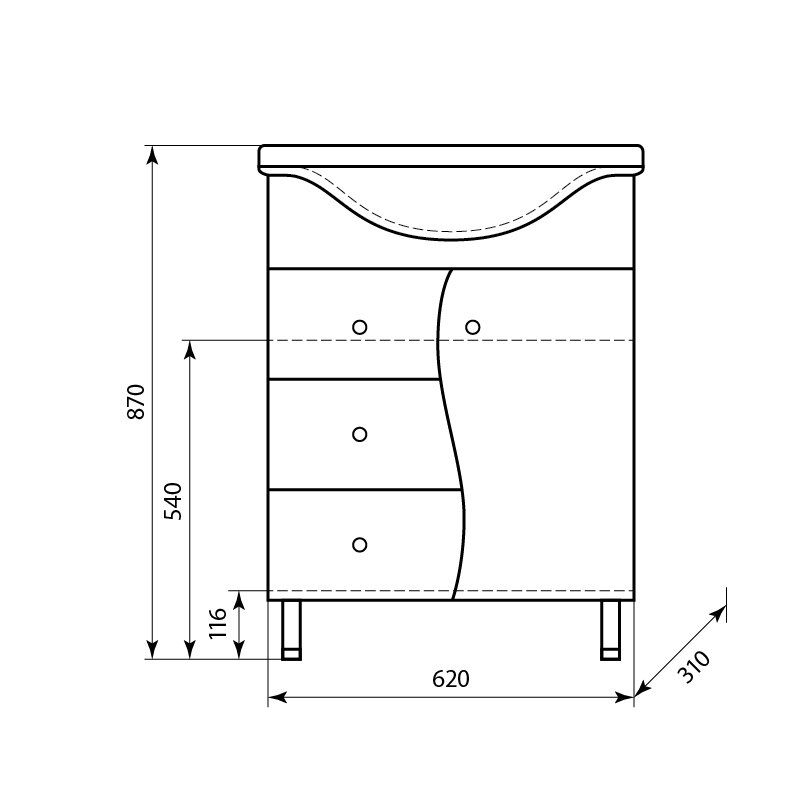 Купить тумба байкал-65, 3 ящика+рак. байкал-65, aqualine. в Иваново магазин сантехники Суперстрой