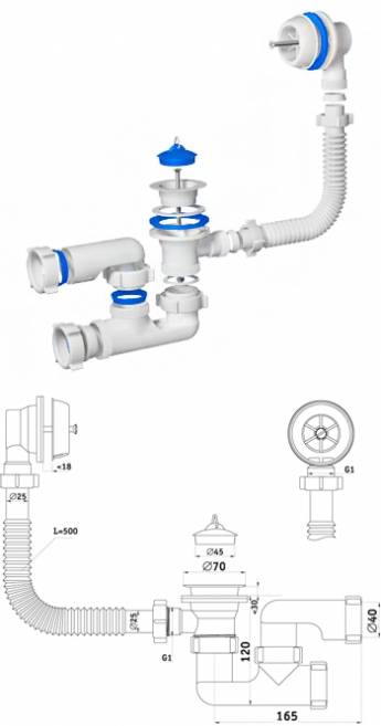 Купить обвязка  с6250 д/ванны с гибкой трубой, ани. в Иваново магазин сантехники Суперстрой