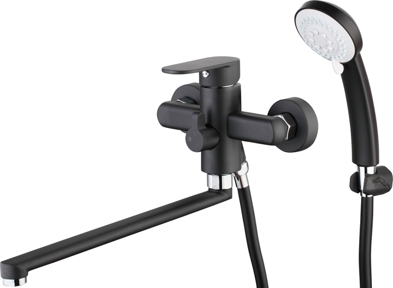 Купить смеситель для ванны с душем nob7 -a128 yb черный, g-lauf. в Иваново магазин сантехники Суперстрой