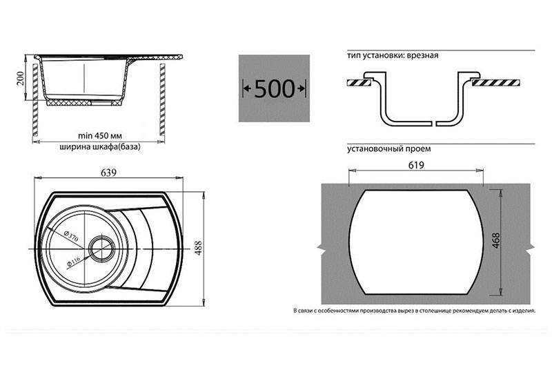 Купить мойка кухонная керамогранит rondo gf-r650l (черная),granfest. в Иваново магазин сантехники Суперстрой