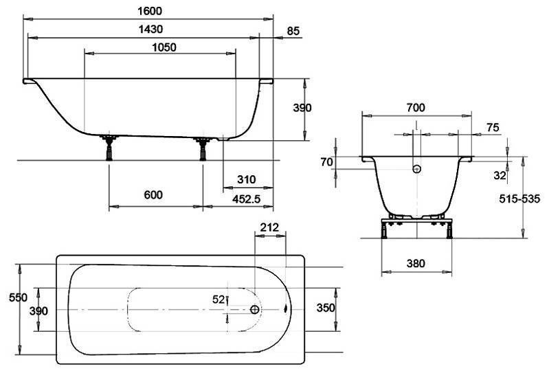 Купить ванна стальная 160 х 70см eurowa(2.3мм), kaldewei (германия) в Иваново магазин сантехники Суперстрой