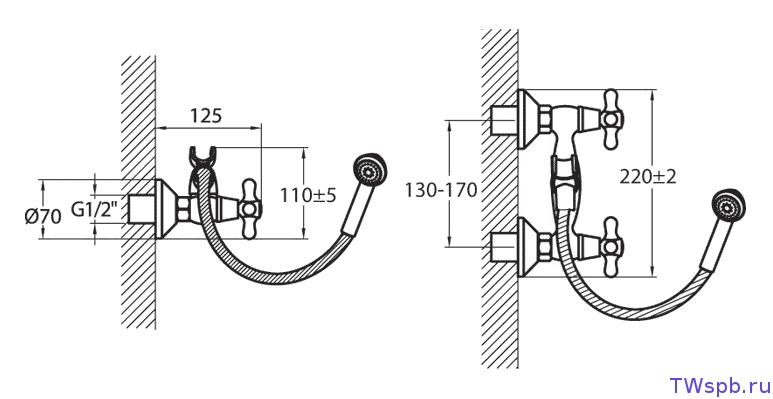 Купить смеситель для душа ретро 1510221, варион. в Иваново магазин сантехники Суперстрой
