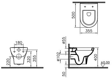 Купить унитаз подвесной zentrum 5785в003-0075(50см),белый,без сидения,vitra. в Иваново магазин сантехники Суперстрой