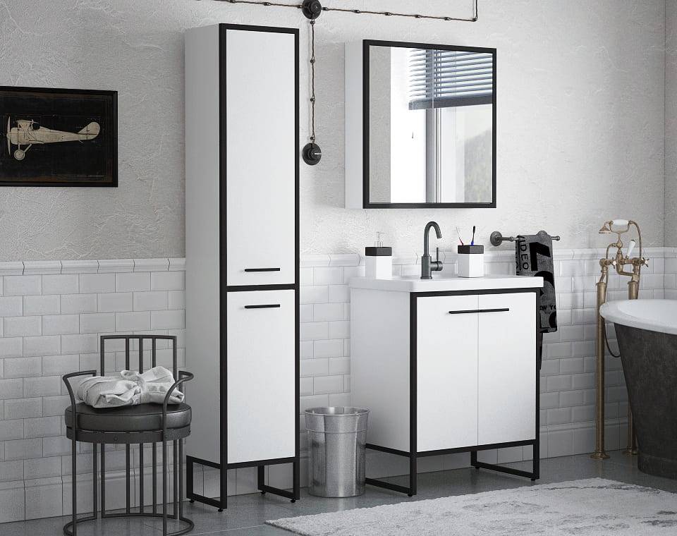 Купить зеркало-шкаф айрон-70 черный/белый, corozo. в Иваново магазин сантехники Суперстрой