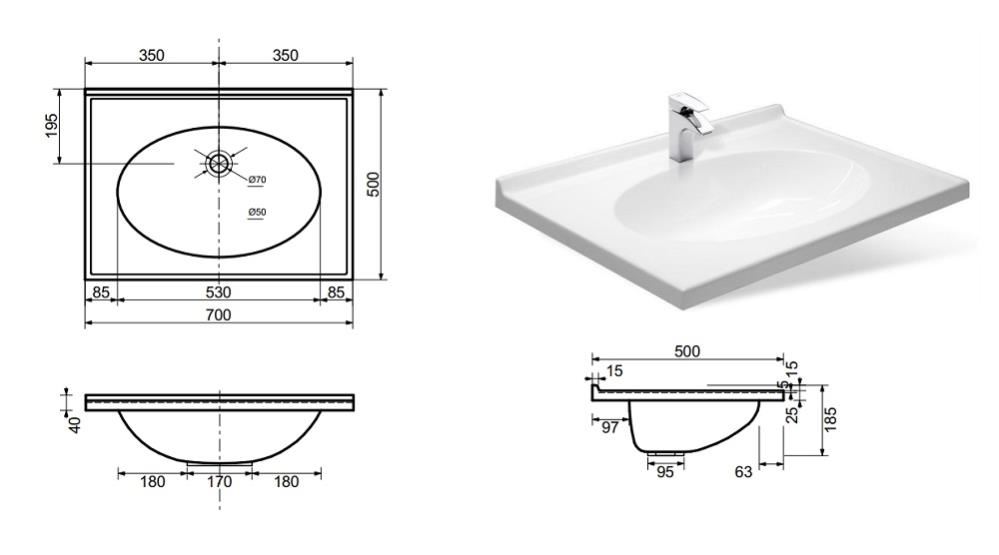 Купить раковина лилия 700*500, эстет. в Иваново магазин сантехники Суперстрой