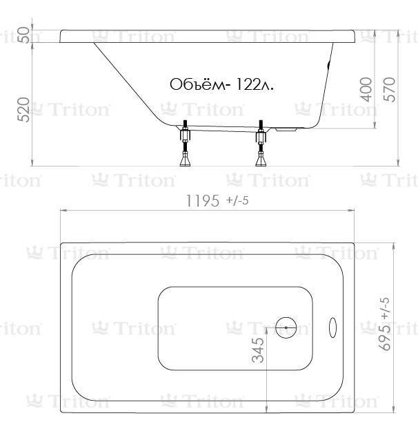 Купить ванна акриловая ультра 1200*700, тритон в Иваново магазин сантехники Суперстрой