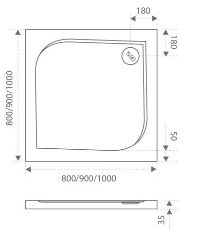 Купить поддон из литьевого мрамора квадро 90*90, bas в Иваново магазин сантехники Суперстрой