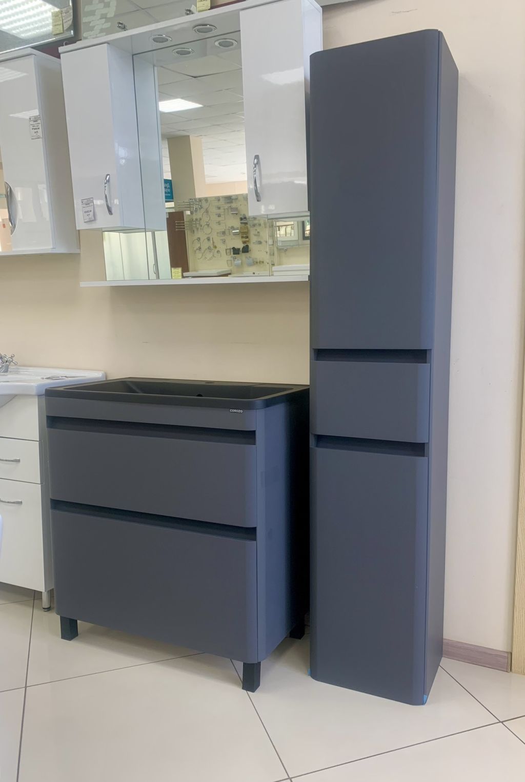 Купить тумба алабама-80 z2 графит + раковина антигуа черная, stella polar. в Иваново магазин сантехники Суперстрой