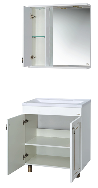 Купить зеркало - шкаф вояж - 80 лев. белое патина,misty. в Иваново магазин сантехники Суперстрой