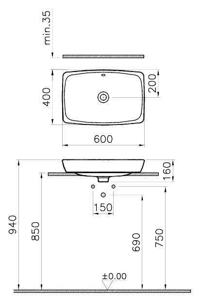 Купить раковина "metropole" 5668в003-0012 (60см), чаша,белый,перелив,vitra. в Иваново магазин сантехники Суперстрой