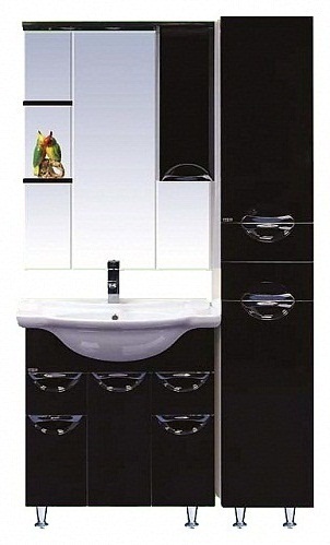 Купить зеркало-шкаф жасмин - 85  прав. (свет) черная эмаль,misty. в Иваново магазин сантехники Суперстрой