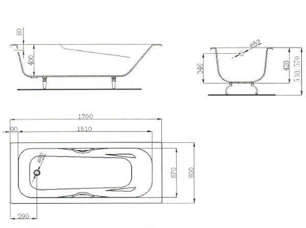 Купить ванна чугунная 1700*800*420 с ручками, maroni colombo. в Иваново магазин сантехники Суперстрой