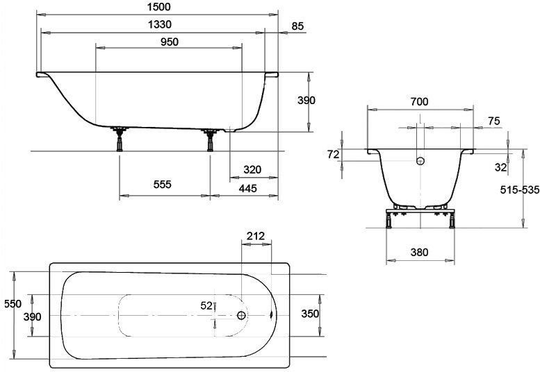 Купить ванна стальная эмаль ewrova 150*70 form plus 2.3мм  , kaldewei. в Иваново магазин сантехники Суперстрой
