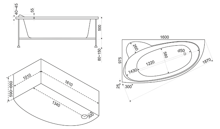 Купить ванна акриловая сагра 1600*1000 с экраном левая,bas в Иваново магазин сантехники Суперстрой