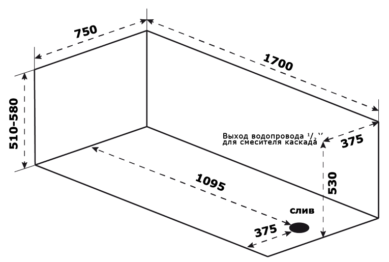 Купить ванна акриловая  толедо 1700*750, bas. в Иваново магазин сантехники Суперстрой