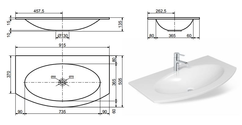 Купить раковина мальта 915*505, эстет. в Иваново магазин сантехники Суперстрой