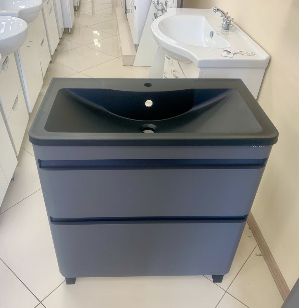 Купить тумба алабама-80 z2 графит + раковина антигуа черная, stella polar. в Иваново магазин сантехники Суперстрой