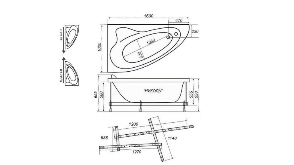 Купить ванна акриловая николь 1600 * 1000 мм левая, тритон. в Иваново магазин сантехники Суперстрой