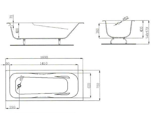 Купить ванна чугунная 1600 х750х420, maroni colombo. в Иваново магазин сантехники Суперстрой